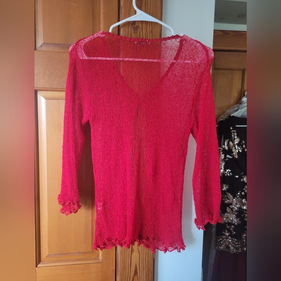 Baik Baik Honolulu handmade crochet mesh red cardigan shrug pull over OS - Picture 6 of 7